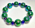 *16mm Bright Green Beads With 8mm Cobalt Blue Faceted Glass Beaded Bracelet