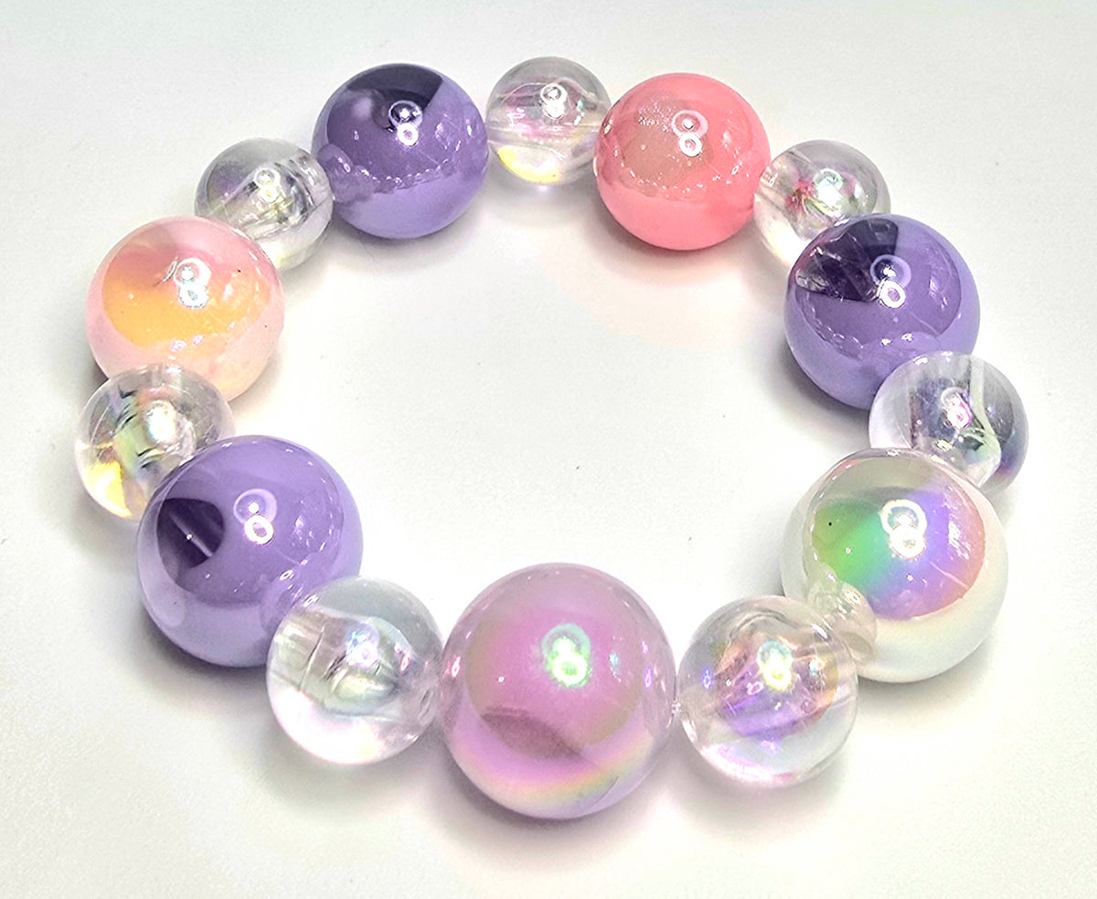 *16mm Pink/Purple Resin Beads With 10mm Clear Beaded Bracelet