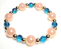 *14mm Peach Beads With 8mm Aqua Blue Faceted Glass & 6mm Gold Color Beaded Bracelet