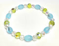 *8mm Light Blue Oval Cat Eye Bead With 8mm Bright Yellow & Clear Faceted Glass Beaded Bracelet