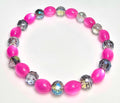 *8mm Hot Pink Oval Cat Eye Beads With 8mm Smokey Grey Faceted Glass Beaded Bracelet