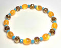 *8mm Oval Gold Cat Eye Beads With 8mm Gold Faceted Glass & 4mm Blue Beads Bracelet