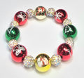 *16mm Christmas Metallic Red/Gold/Green With 10mm Sparkle Beads Bracelet