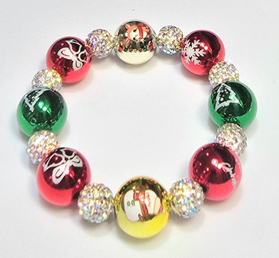 *16mm Christmas Metallic Red/Gold/Green With 10mm Sparkle Beads Bracelet
