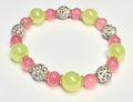 *12mm Iridescent Green & Pink with 10mm White Sparkly Beads Bracelet