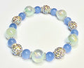 *12mm Iridescent Lt. Green & Blue with 10mm White Sparkly Beaded Bracelet
