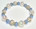 *12mm Iridescent White & Blue With 10mm White Sparkly Beaded Bracelet