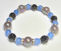 *12mm Iridescent Smokey Grey & Blue With 10mm Black Sparkly Beaded Bracelet