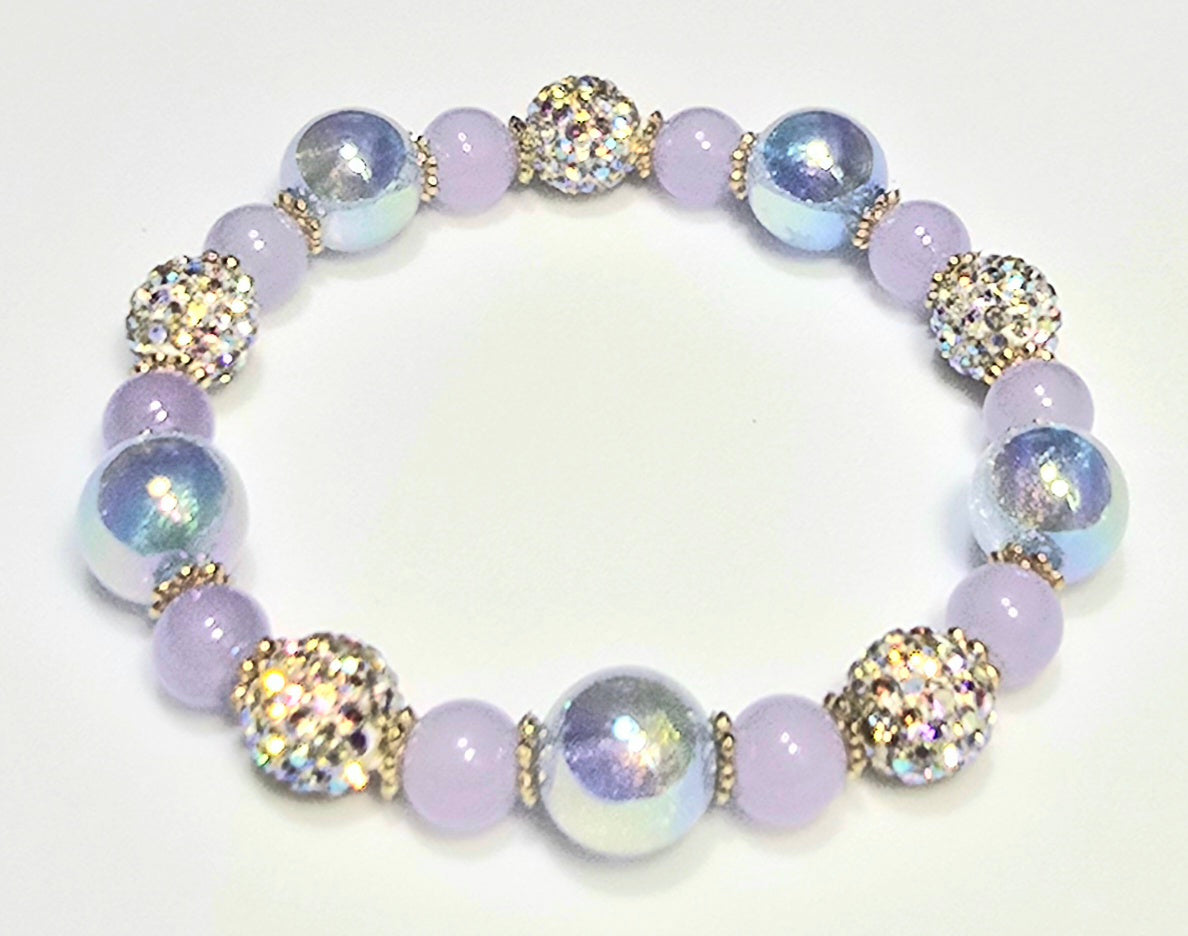 *12mm Iridescent Blue & Lavender With 10mm Sparkly Beaded Bracelet
