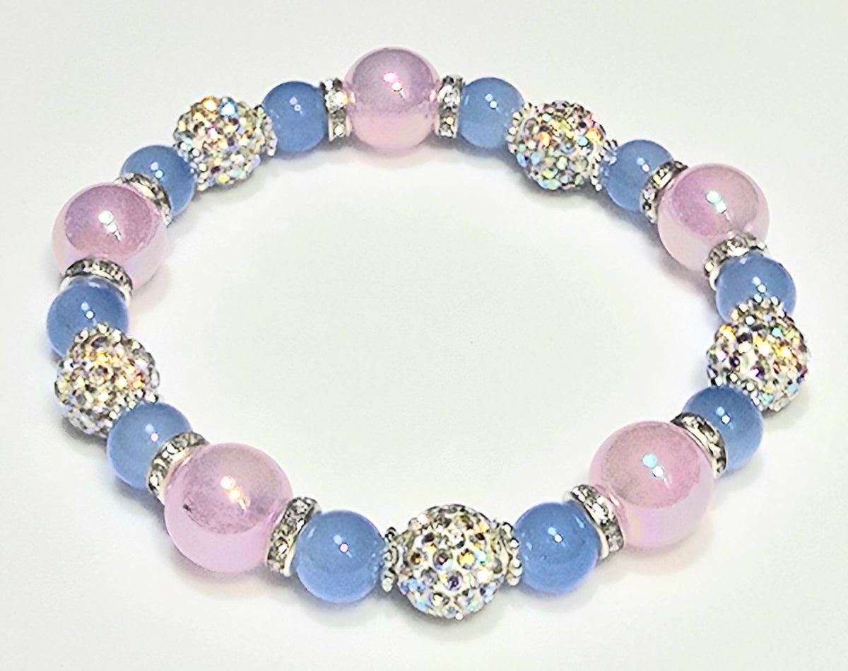 *12mm Iridescent Pink & Blue With 10mm White Sparkle Beaded Bracelet