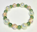 *12mm Iridescent Lt. Green & Green With 10mm White Sparkle Beaded Bracelet