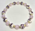 *8mm Ceramic Purple Flower Beads With 8mm Cat Eye Beads & 4mm Gold Beaded Bracelet